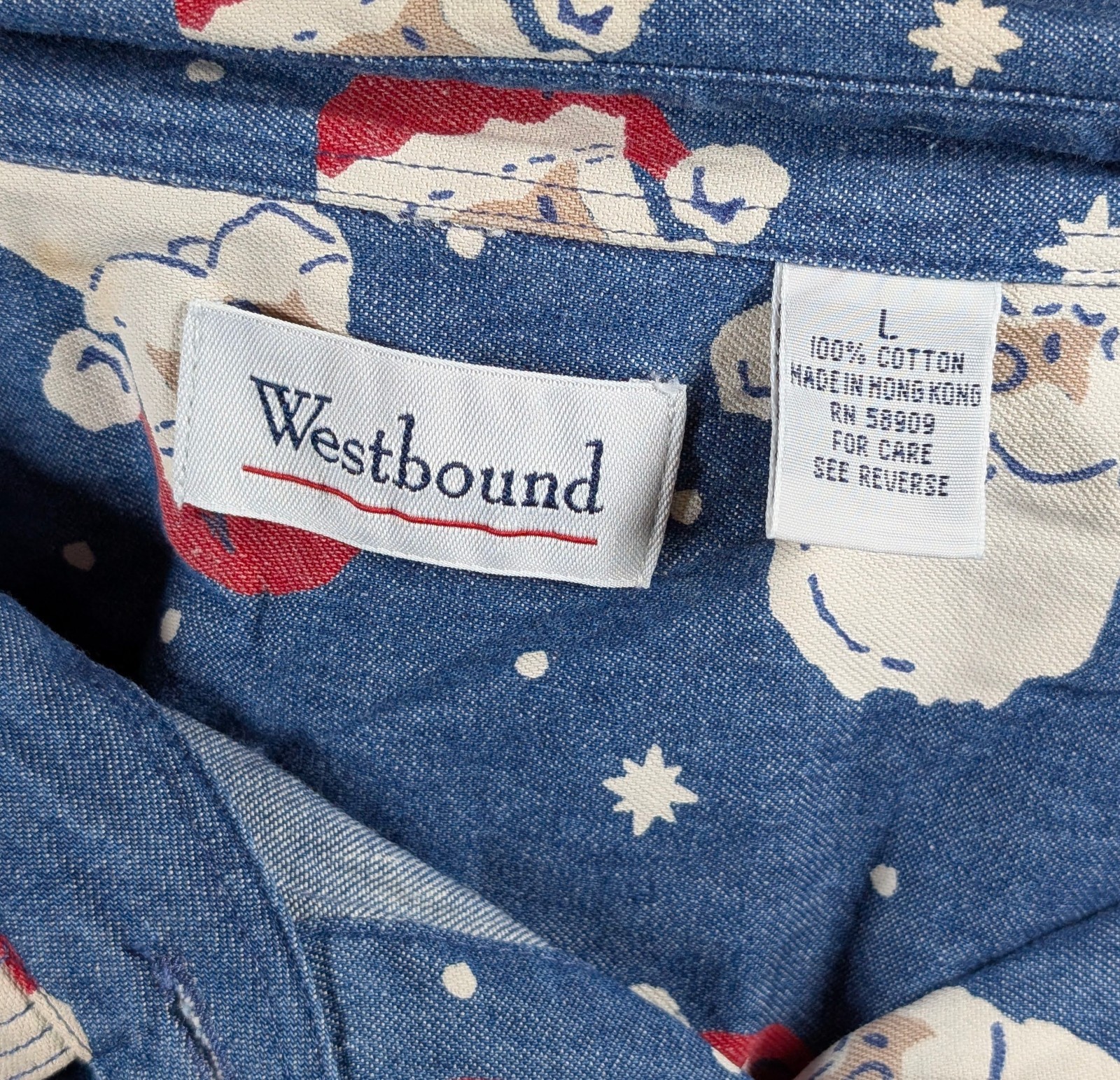 Westbound Santa Claus Print Christmas Shirt Women’s Large Vintage 90s Folk Art