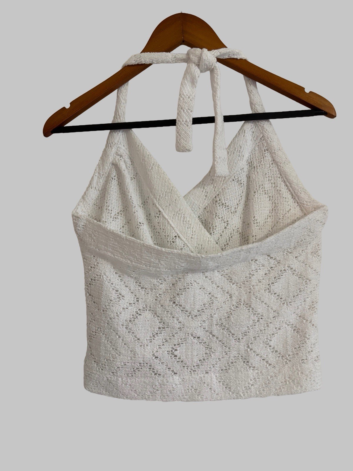 IRO Crochet Halter Cropped Tank Top Tie V-Neck White Size 38