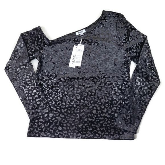 525 America Shirt Womens XS Asymmetrical One Shoulder Stretch Velvet Holiday New