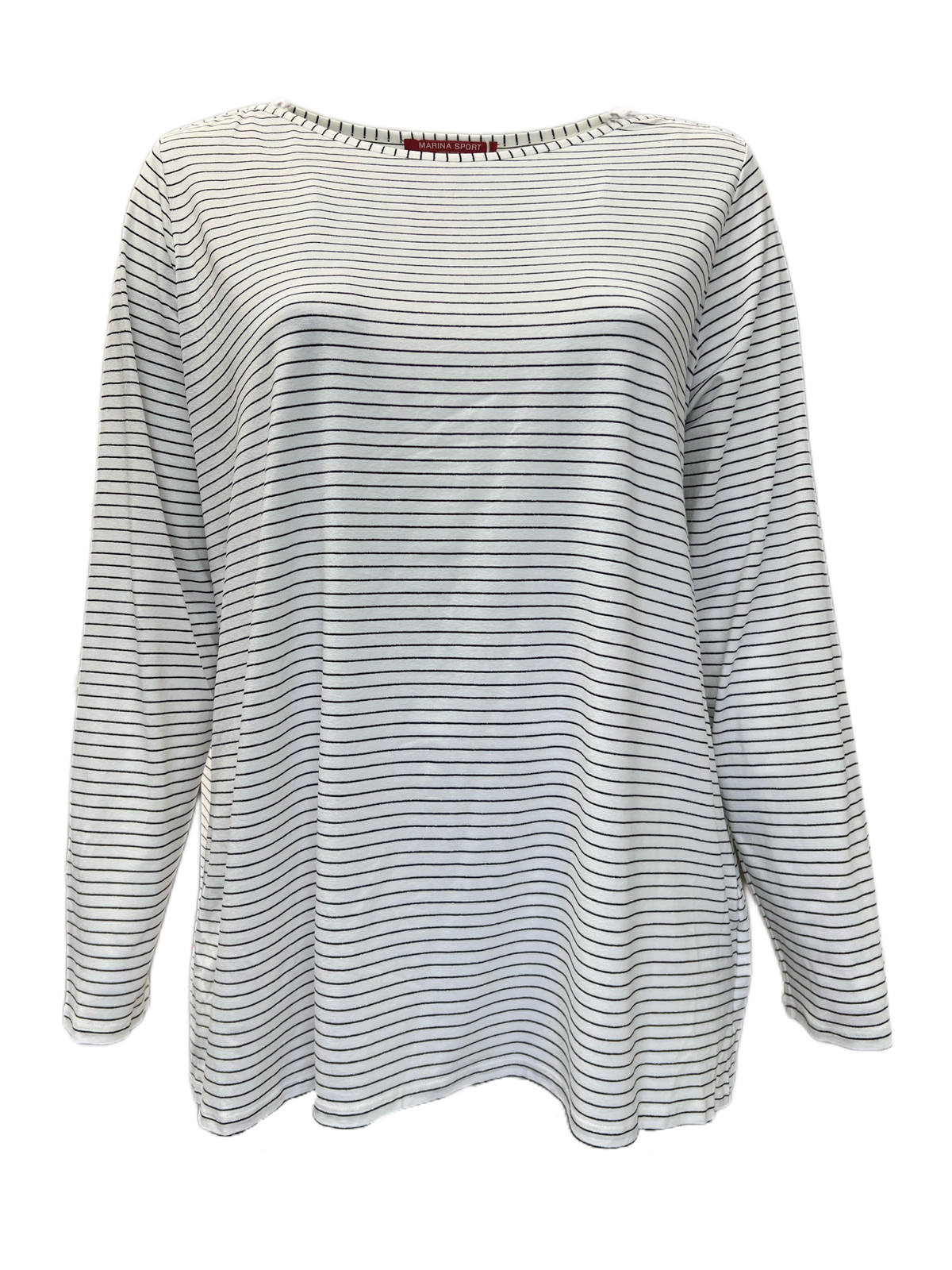 Marina Rinaldi Women’s White Valente Striped Long Sleeve T Shirt NWT