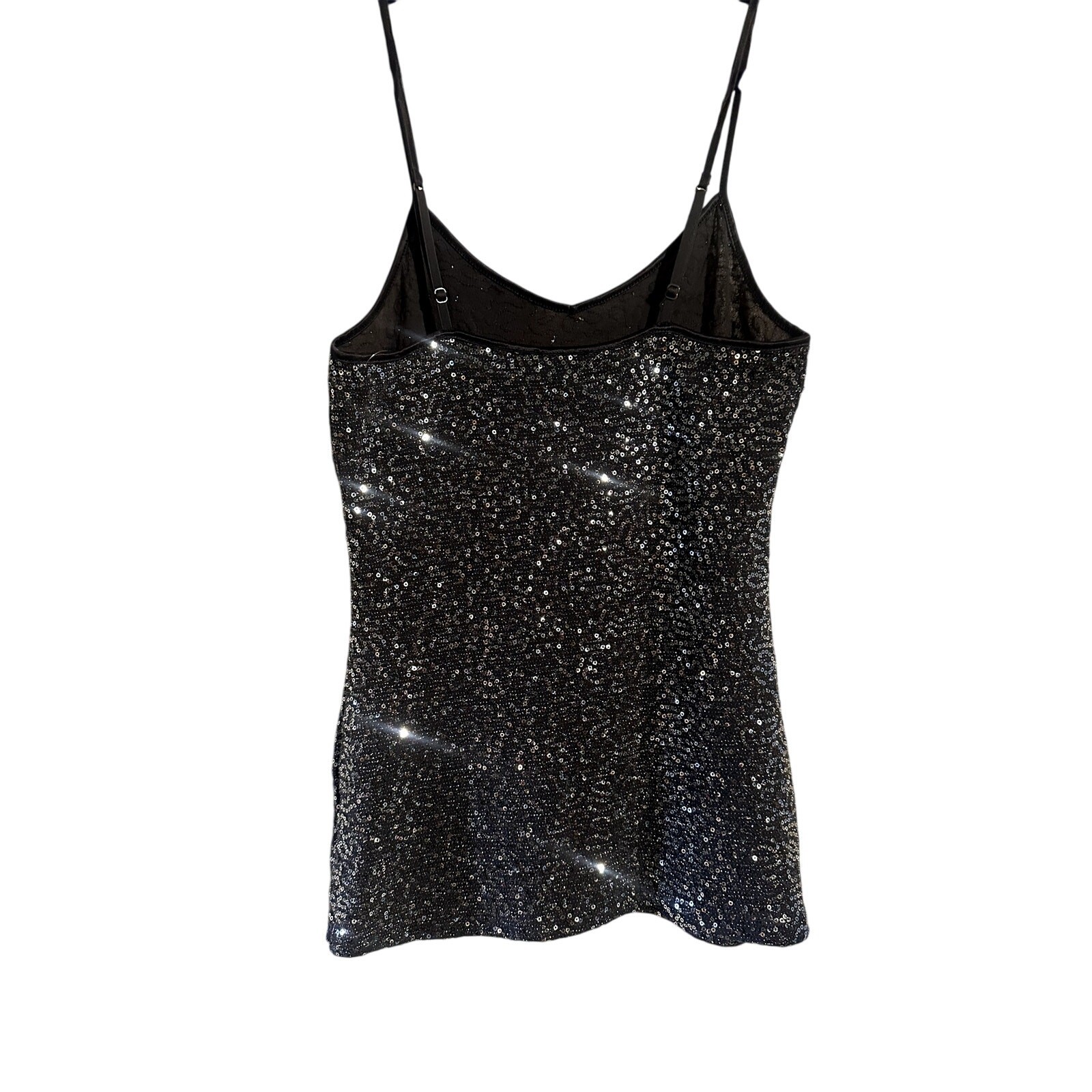 Chic Dark Gray Cami with Shimmering Silver Sequins, XS