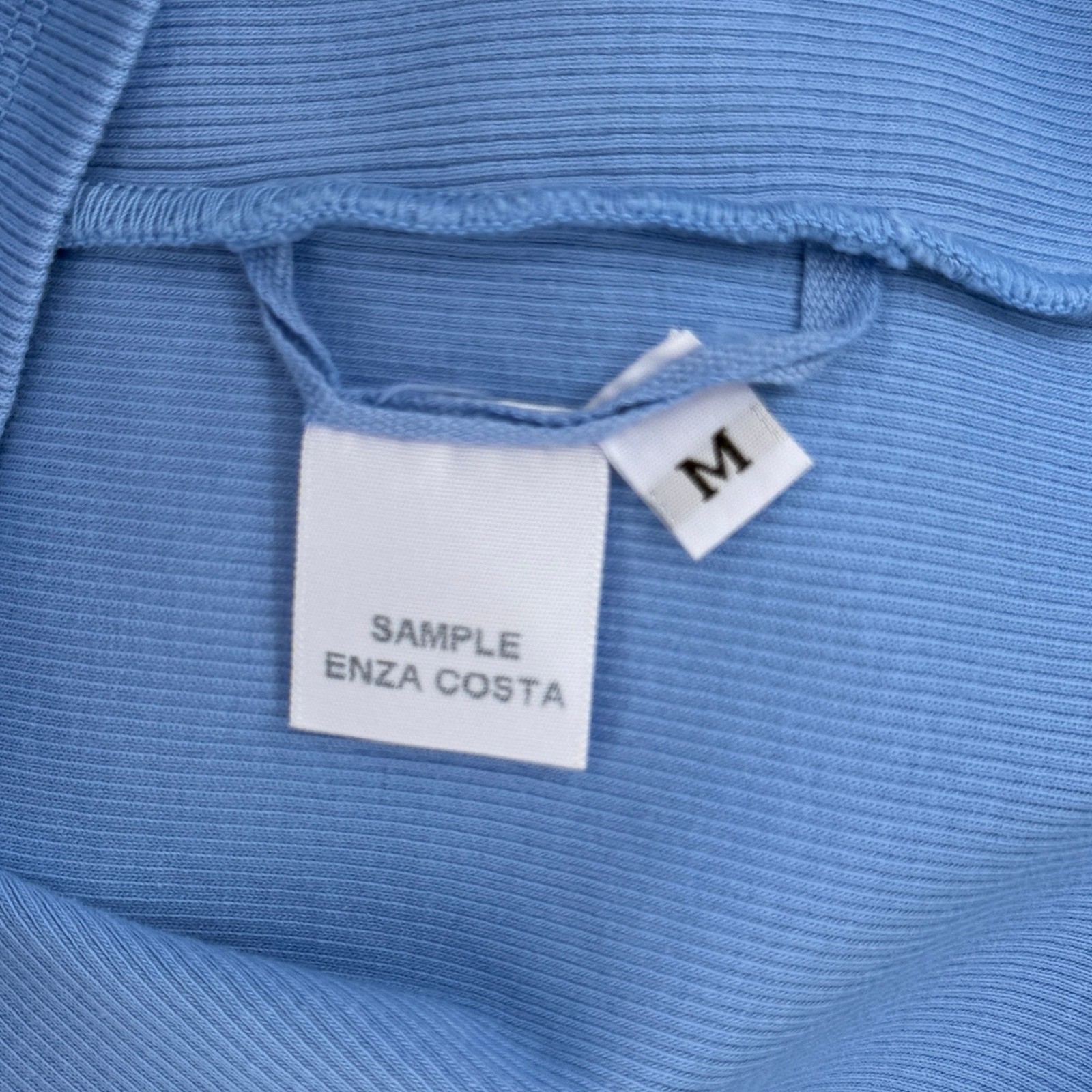 ENZA COSTA Cotton Rib Scoop Tank Top Women Medium Blue Casual Sleeveless NEW