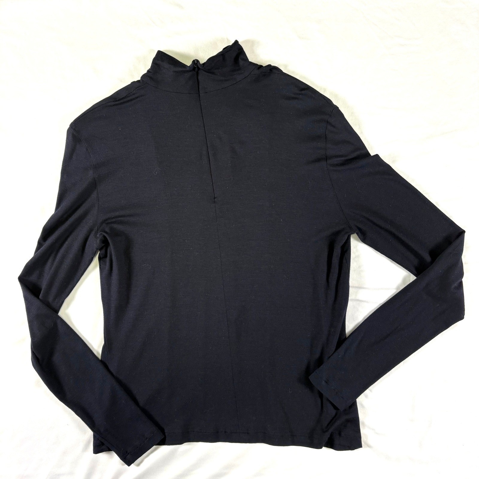 Akris Punto Contrast Stitching Mock Neck Jersey Top US 10 Stretch Elevated Basic