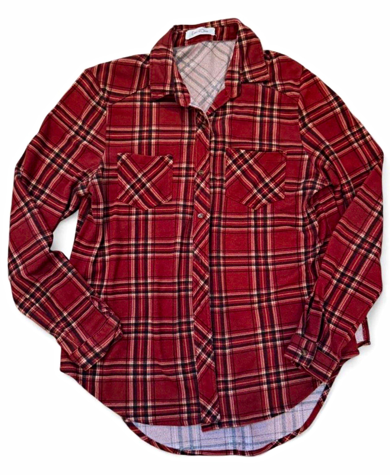 Eden & Olivia Burgundy Plaid Button-Up Shirt Women’s Size Medium