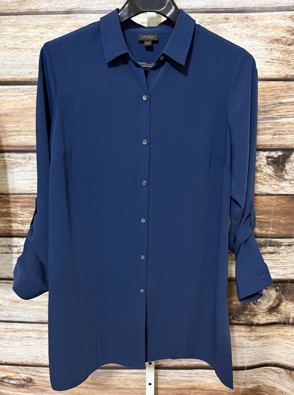 J Jill Shirt Womens M Blue Wearever Collection Easy Care Roll Tab Button Front