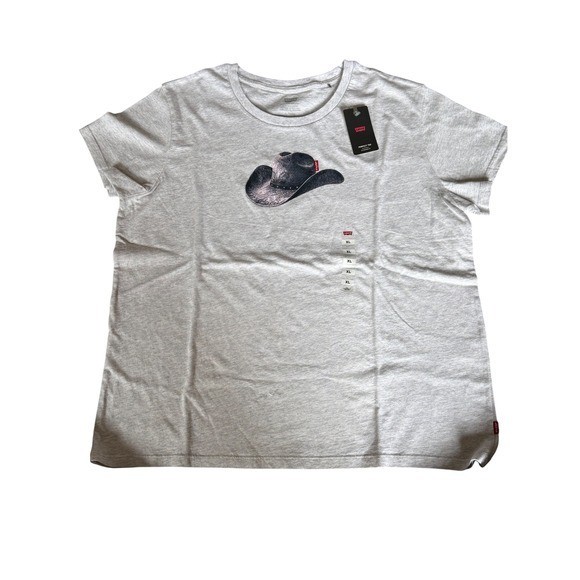 Levi’s Women’s Perfect Tee Gray Cowboy Hat Graphic T-Shirt XL New NWT