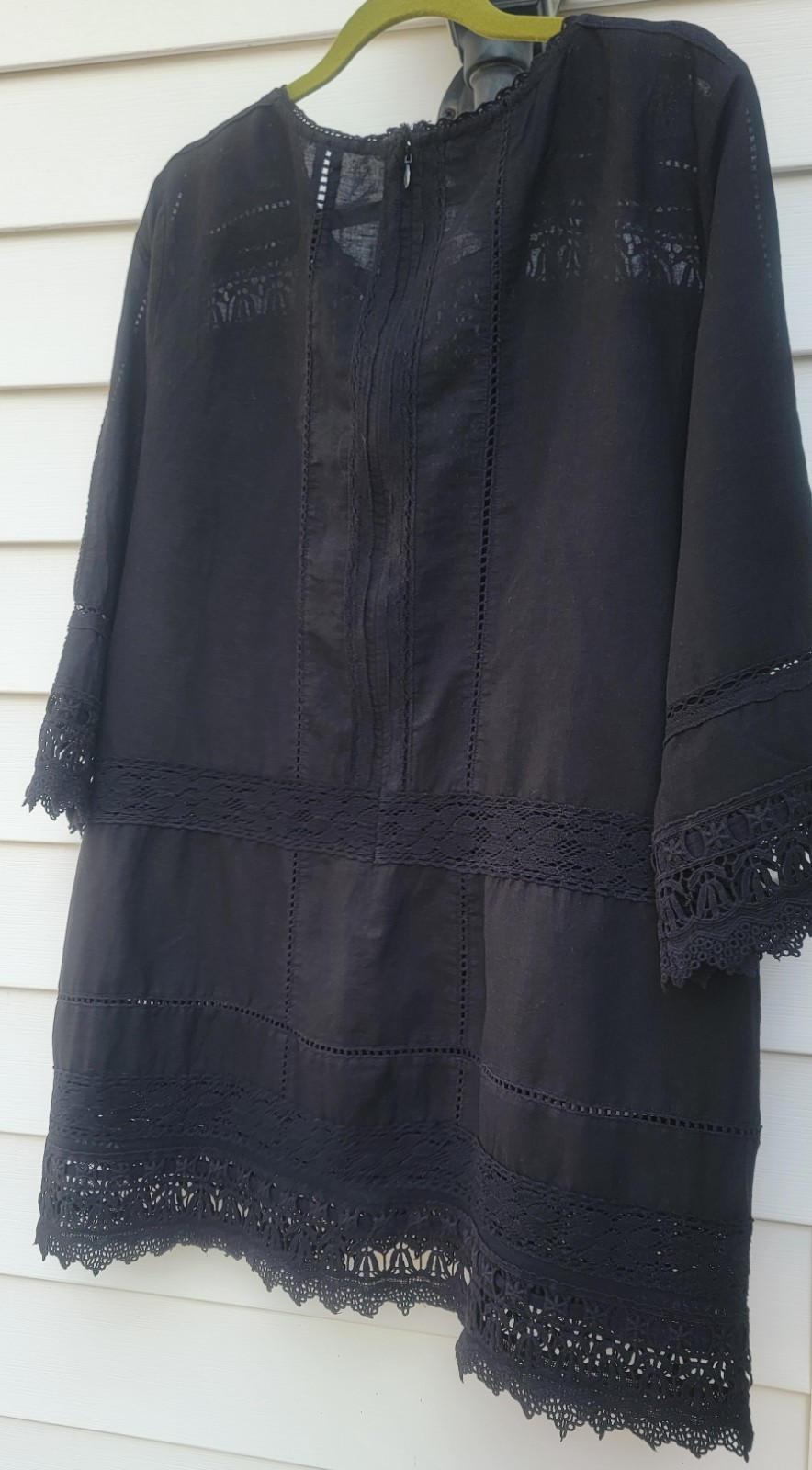 Peruvian Connection Victorian Tunic Top Black L / XL linen cotton lace $189