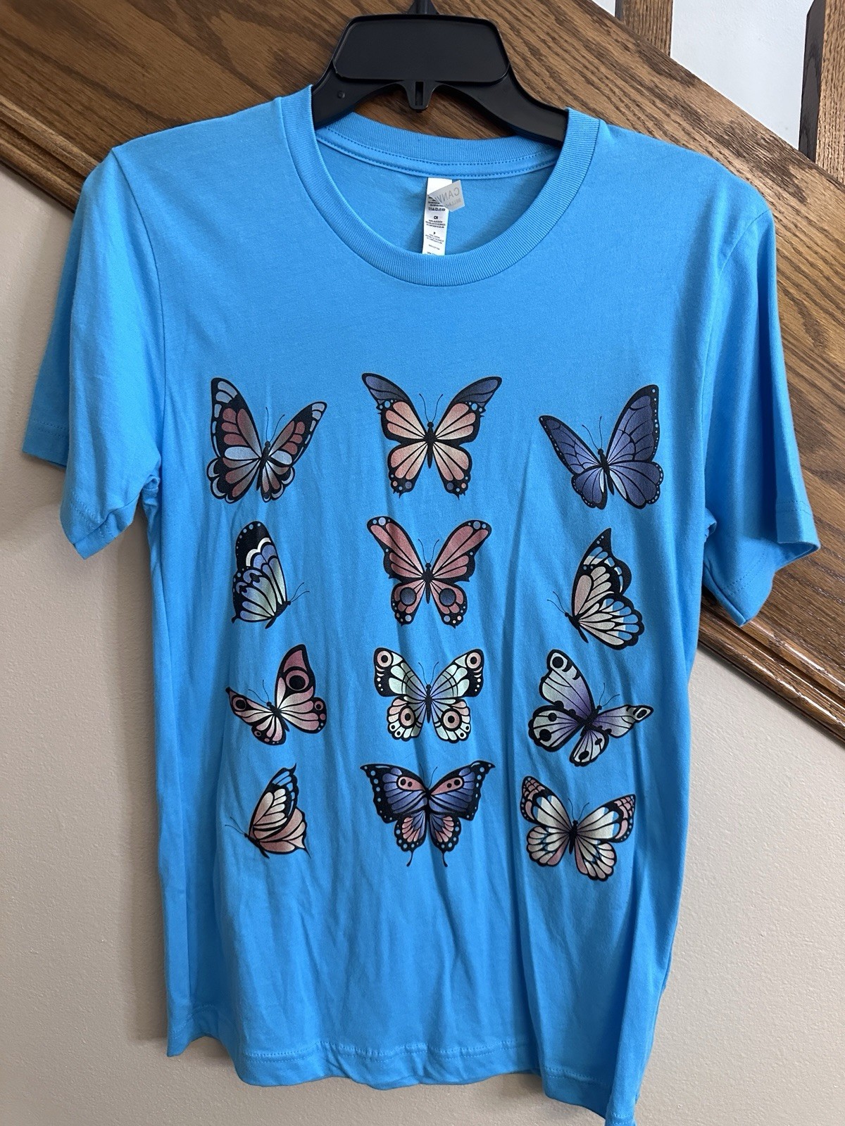 100% Cotton Blue Butterfly Butterflies Tshirt Turquoise Teal Sz Small