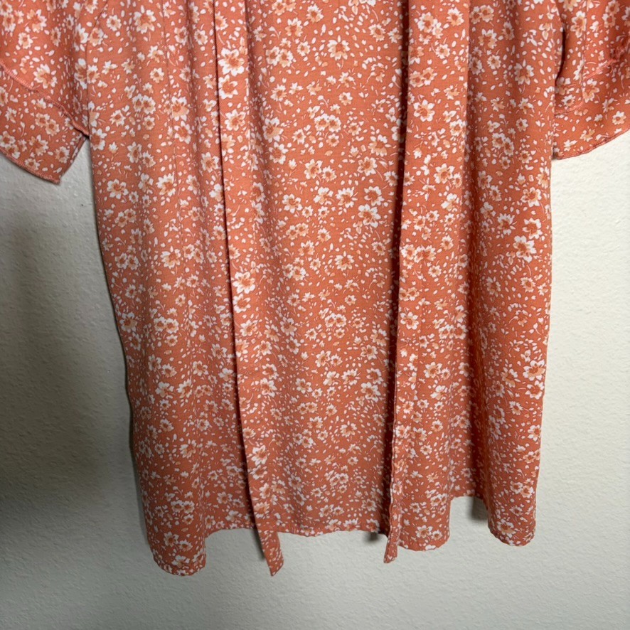 Blue Sol Blouse Women’s Medium Orange Floral Short Sleeve V-Neck Artsy Shirt Top