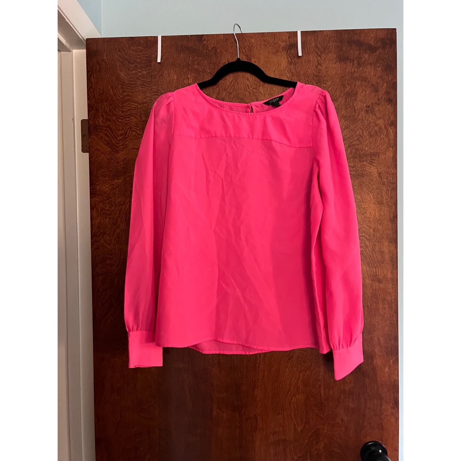 J.Crew Blouse Womens Medium Hot Pink Long Sleeve Keyhole Back Top