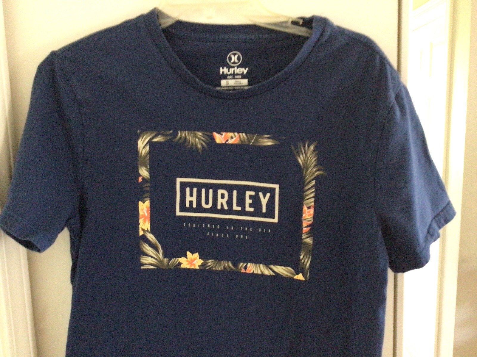 Hurley Women Blue Floral Flower Graphic Logo T-shirt Top Size Small