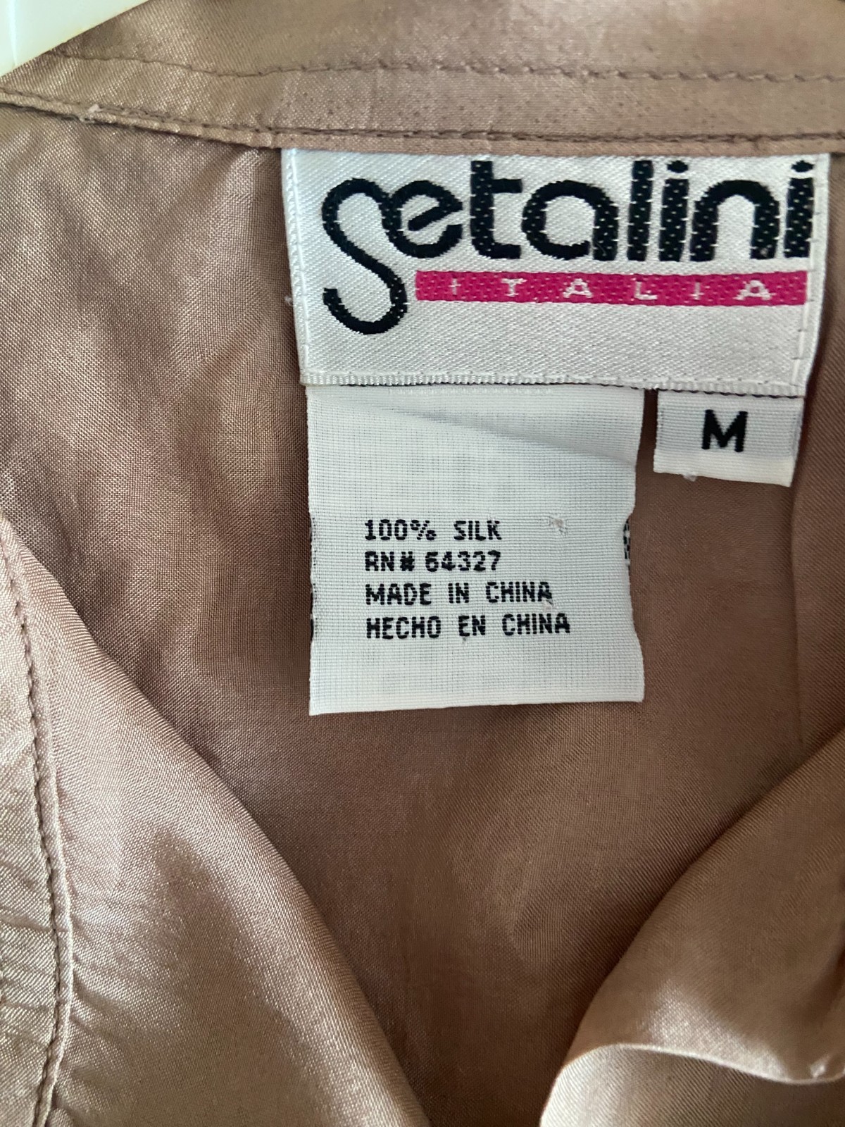 Setalini Blouse Classic Brown Button up 100% Silk M Short Sleeves Italy
