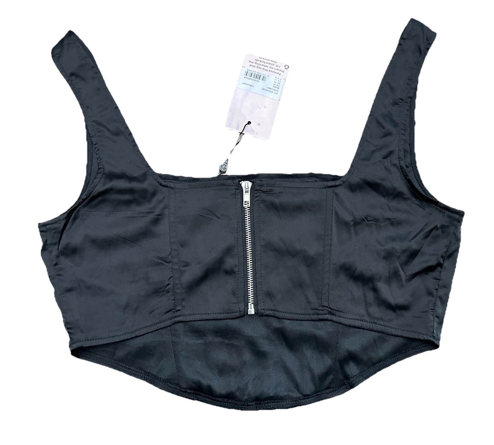 NWT Missguided Sleeveless Black Satin Corset Crop Top Size 12