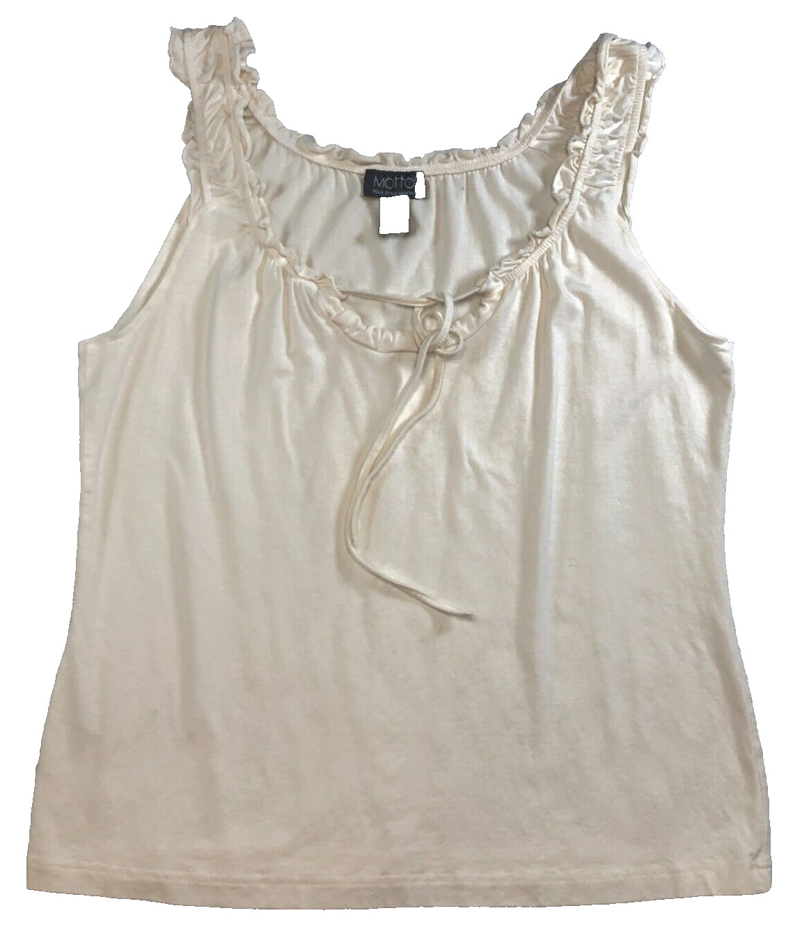 Motto Your Style Mantra Womens Top Sz L Ivory Ruffle V-Neck Tie-Front NWOT