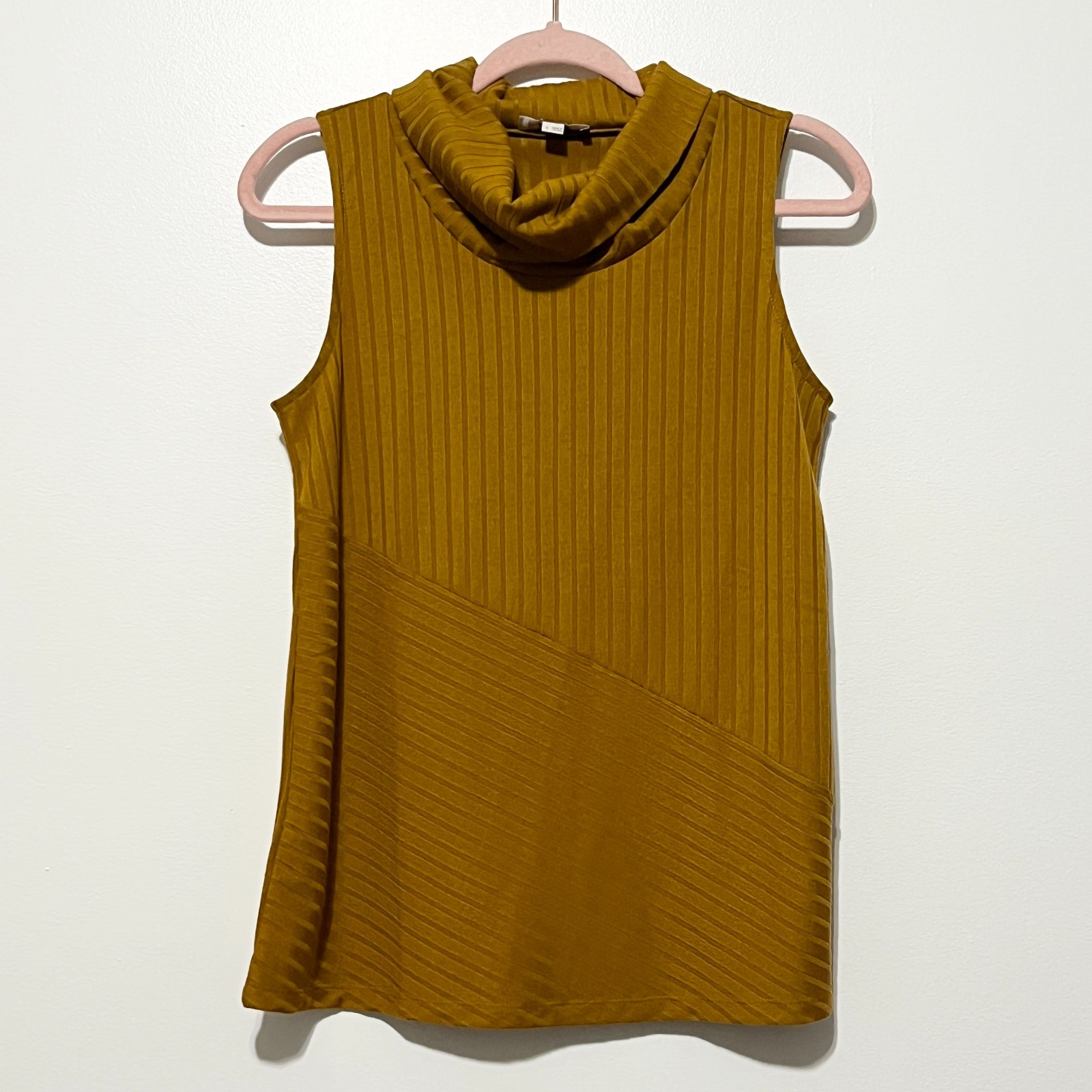 Loft Womens Sleeveless Cowl Neck Top S Lagenlook Asymmetrical Gold Yellow Flowy