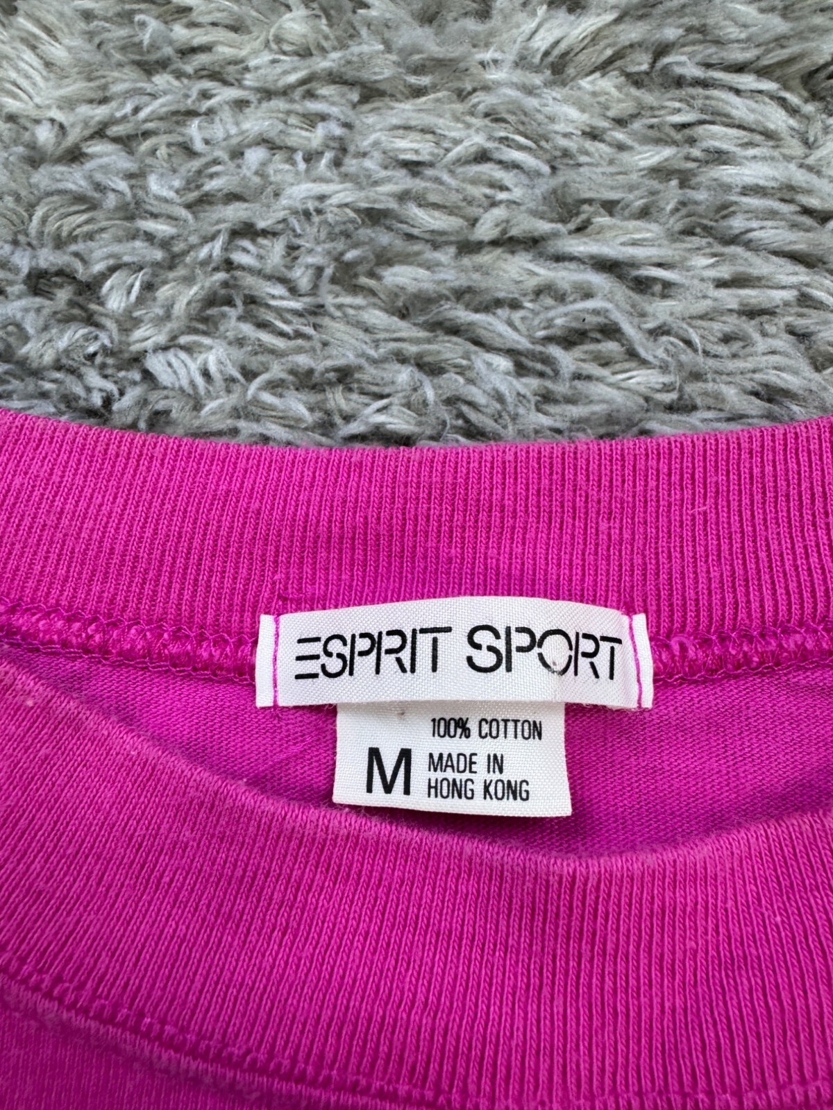 Vtg Espirt Top Women Medium Fuchsia Pink Hi Low Short Sleeve Crewneck Shirt Y2K