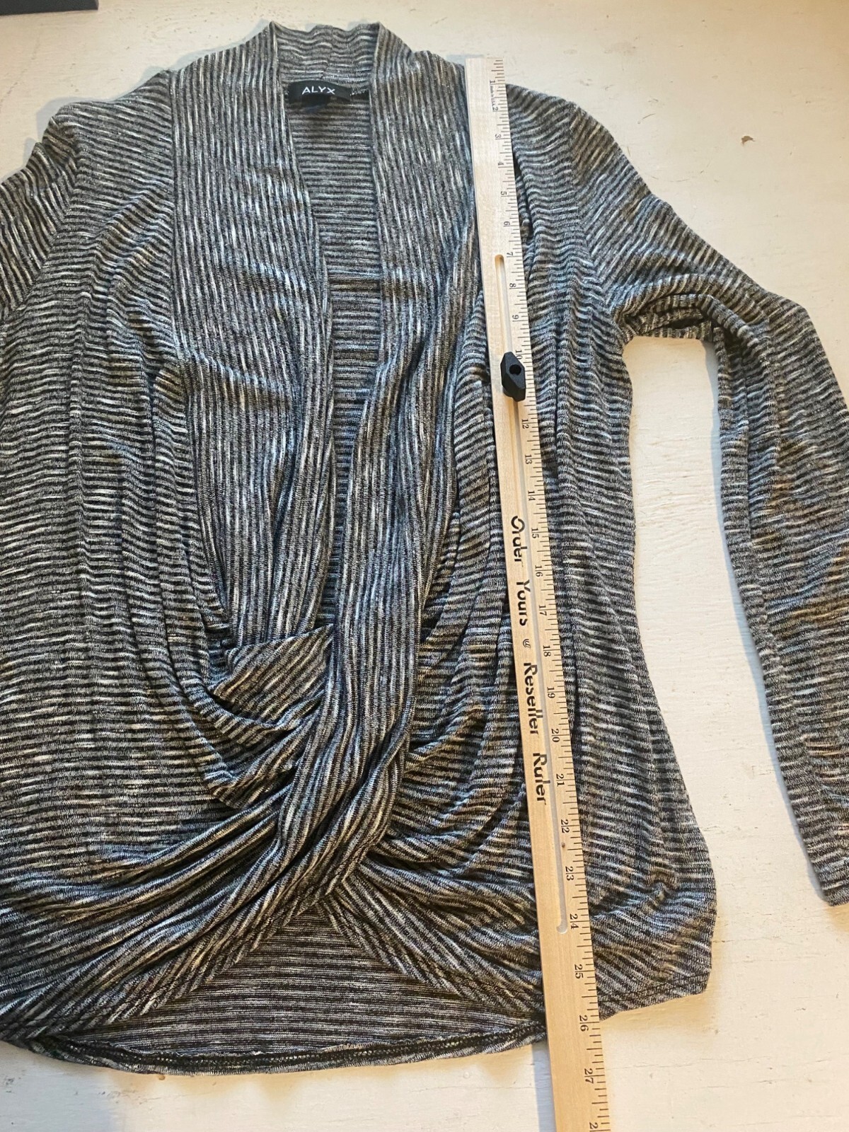 Alyx Womens L Lightweight Top Draped Open-Front Long Sleeve L Gray Striped Knit