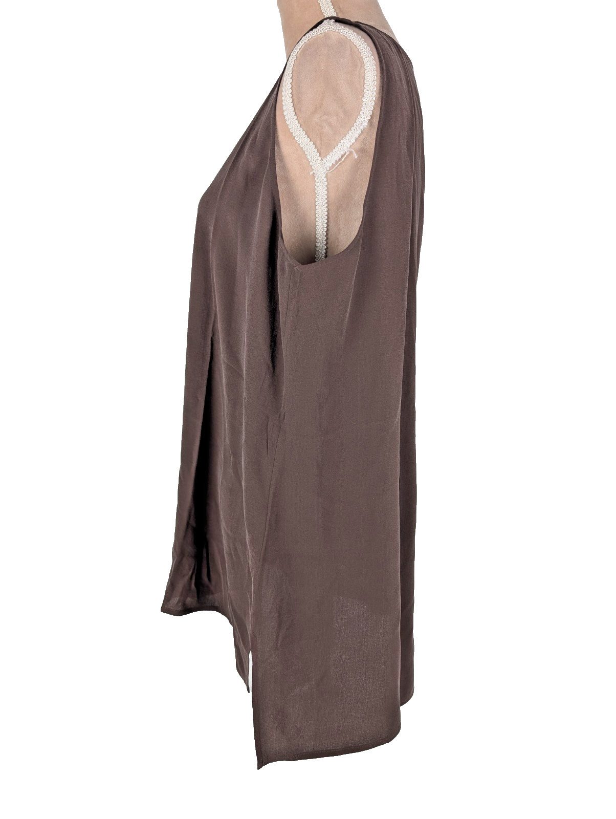 Eileen Fisher Silk Georgette Crepe Tunic Tank Top Sz L Burgundy Machine Washable