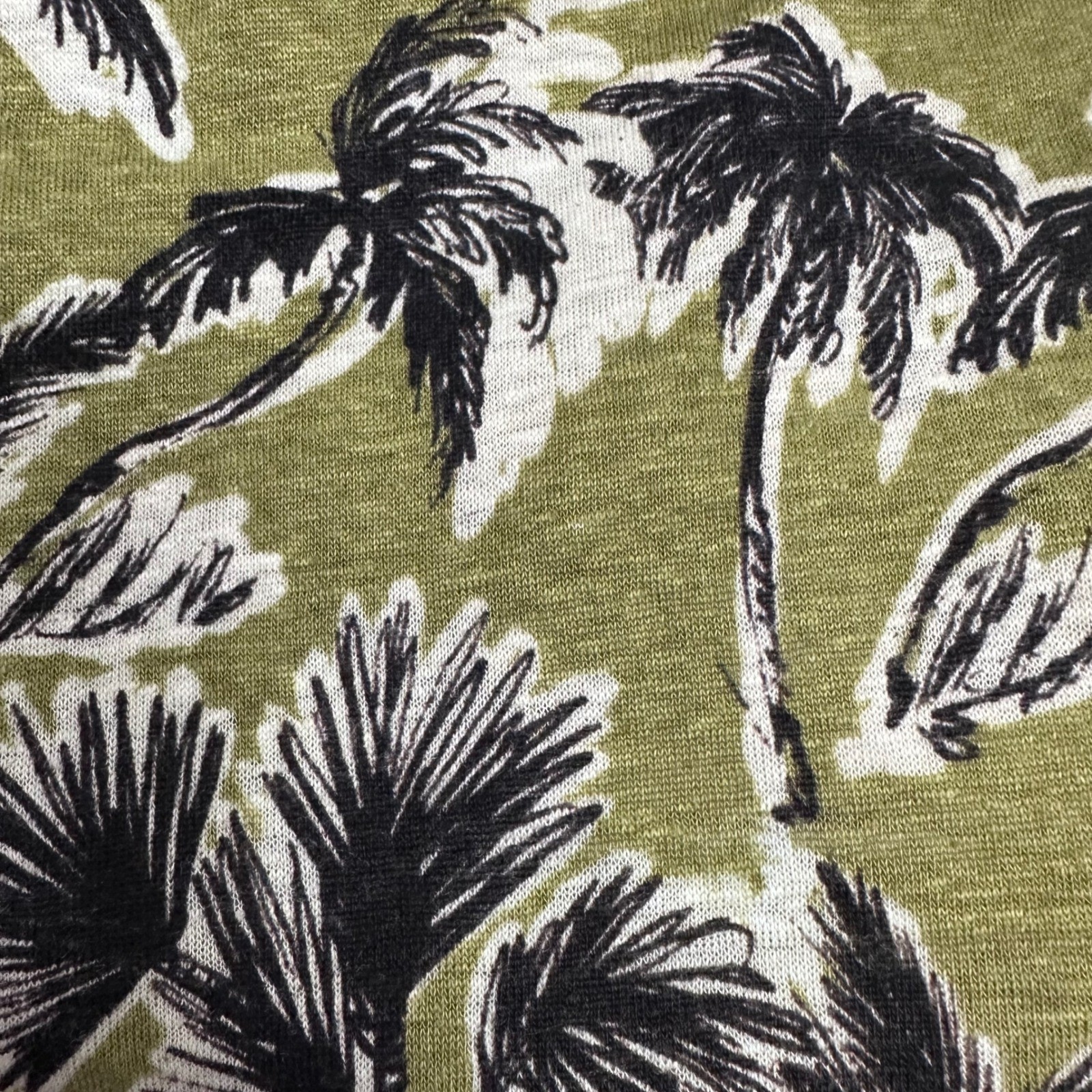 Tahari Womens Green Tropical Palm Tree 100% Linen Cap Sleeve Top Size Medium