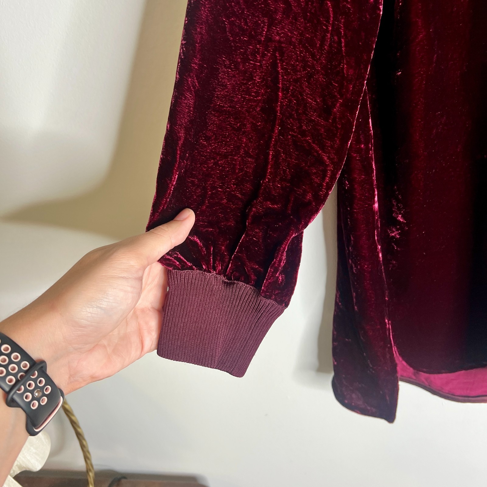 Lafayette 148 Crushed Velvet Wine Deep Burgundy Silk Blend Top Witchy Whimsigoth