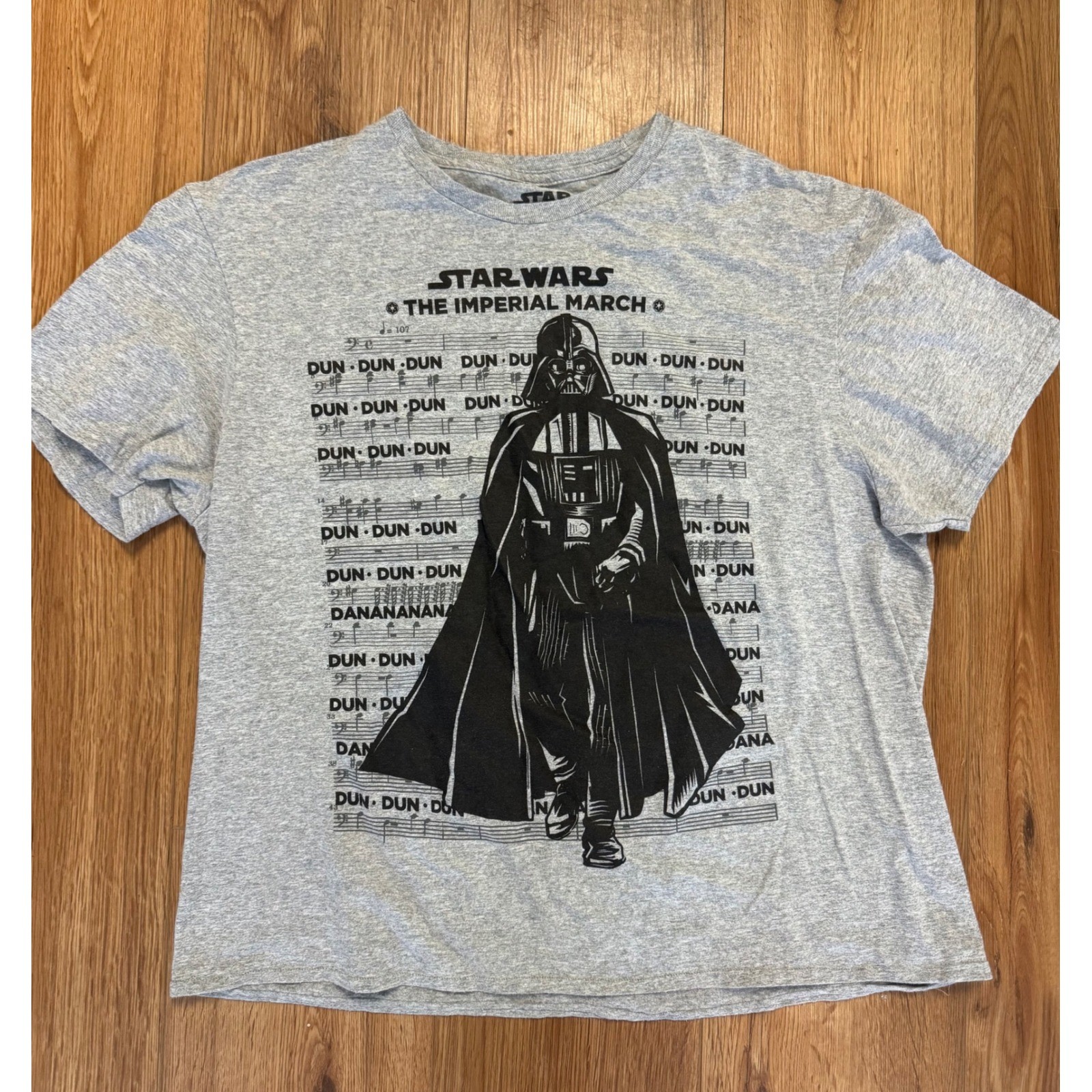 Star Wars Darth Vader Imperial March Graphic Tee Gray Cropped Mad Engine Large