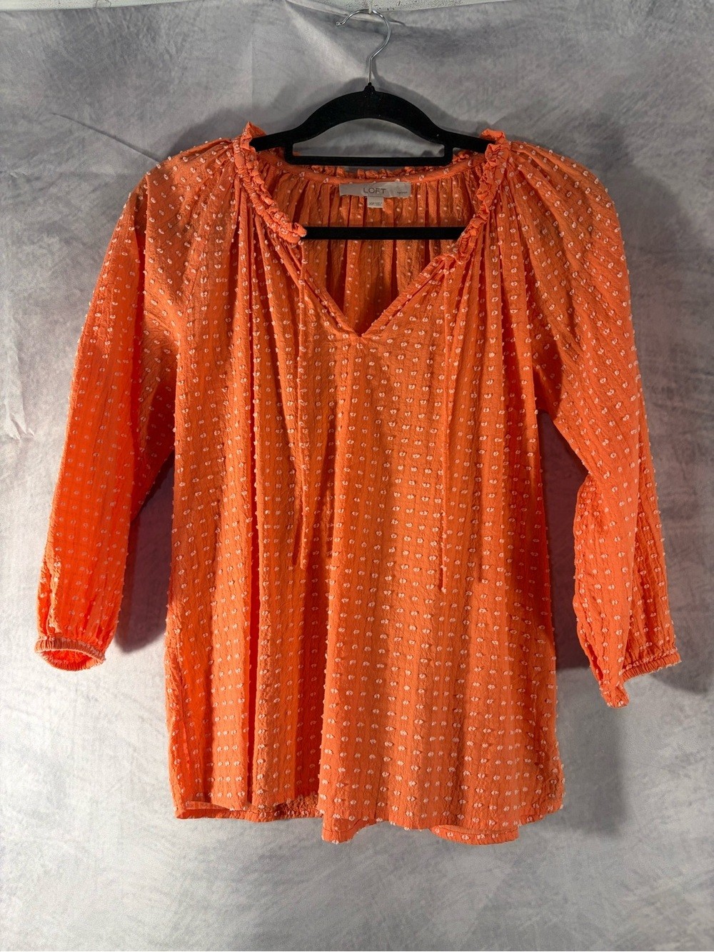 LOFT Petite Swiss Dot Peasant Blouse XSP Orange Textured Boho Top