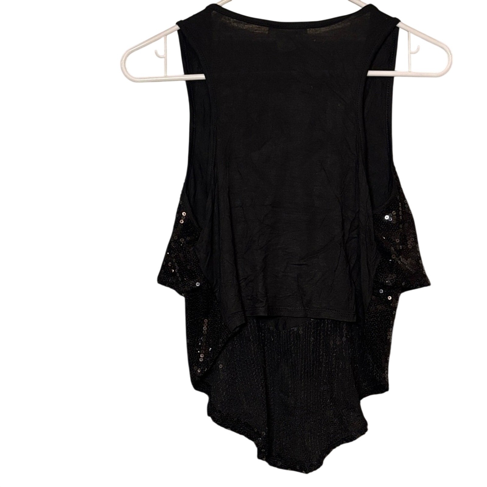 January 7 Black Sequin Tank Top Medium Cropped Layered Party Top