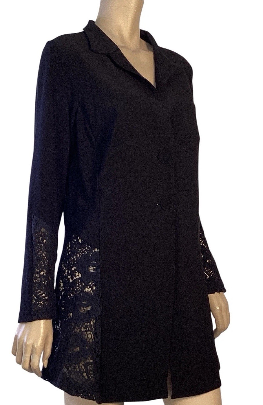 ⭐ MOTTO SIZE 14 AU BLACK EASY CARE STRETCH TUNIC JACKET STYLE TOP WITH LACE TRIM