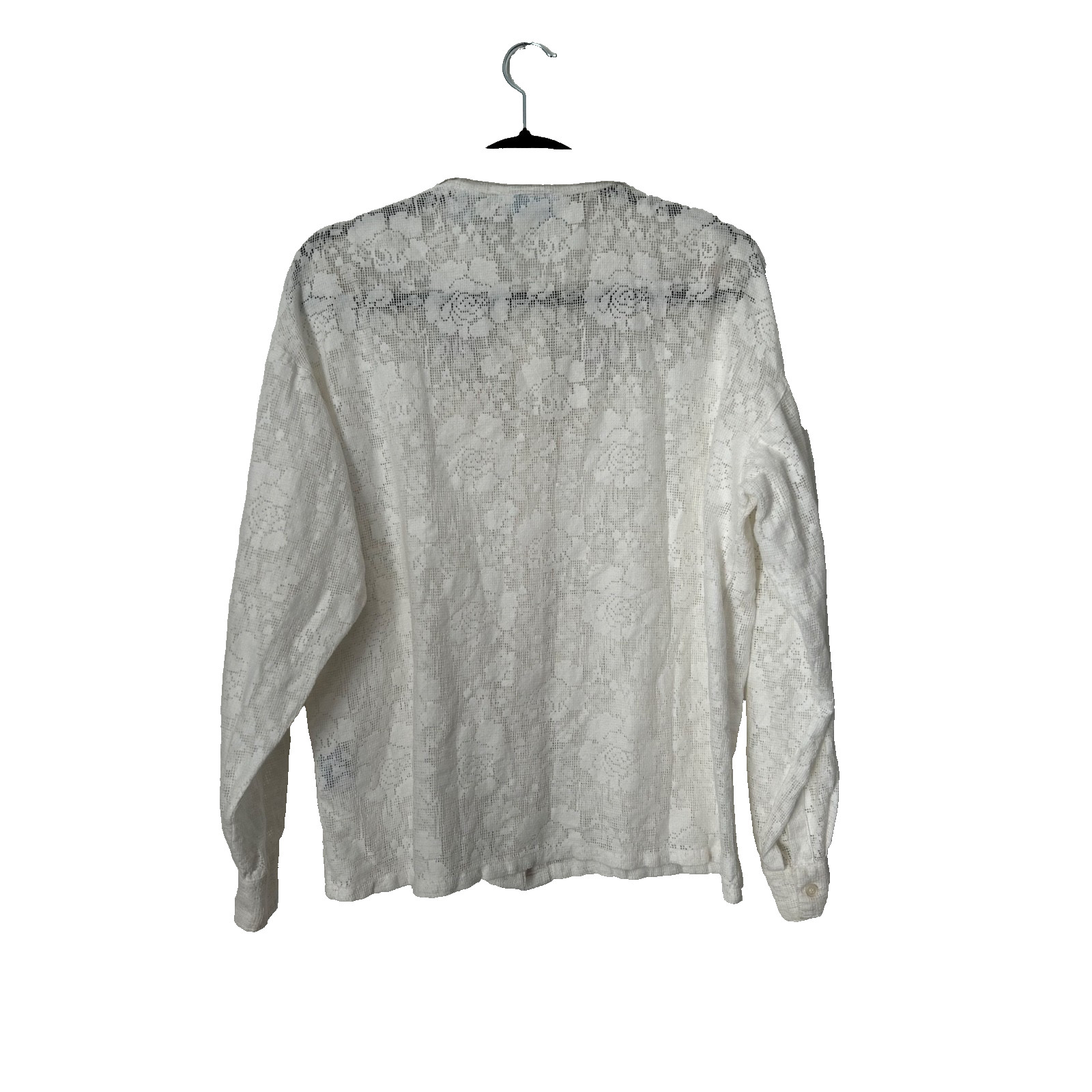 Vintage QPS Top Size M 100% Cotton Floral Lace Embroidered Button Up Blouse