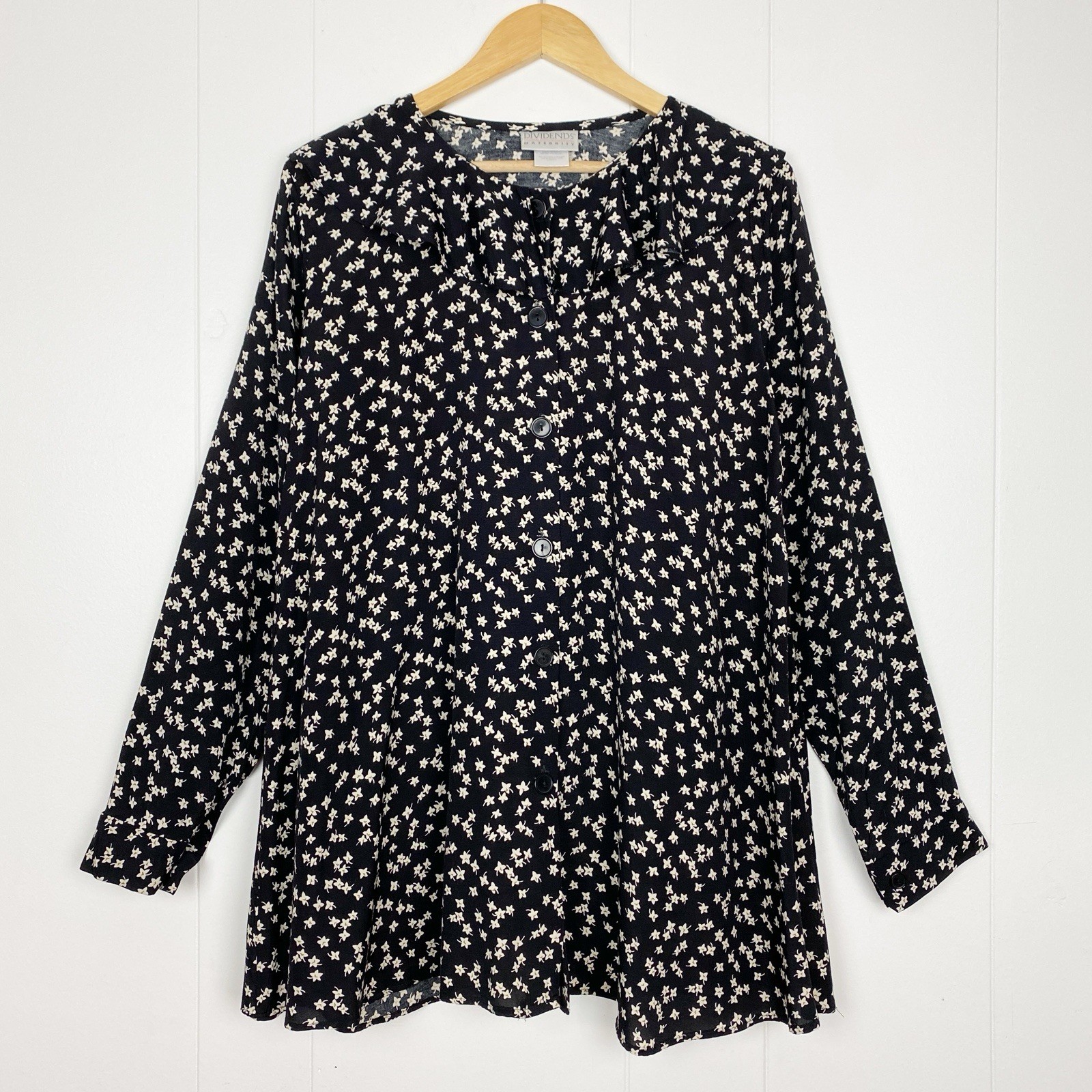 Vintage Dividends Maternity Top Women’s Size 8 Floral 90s Tunic Button Up Ruffle