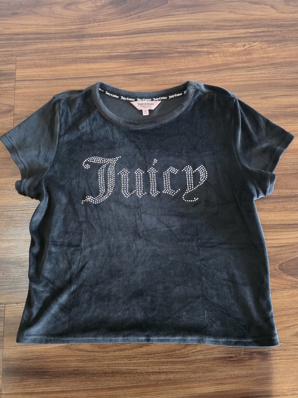 Juicy Couture Women’s Black Rhinestone Logo Cotton T-Shirt Size XL