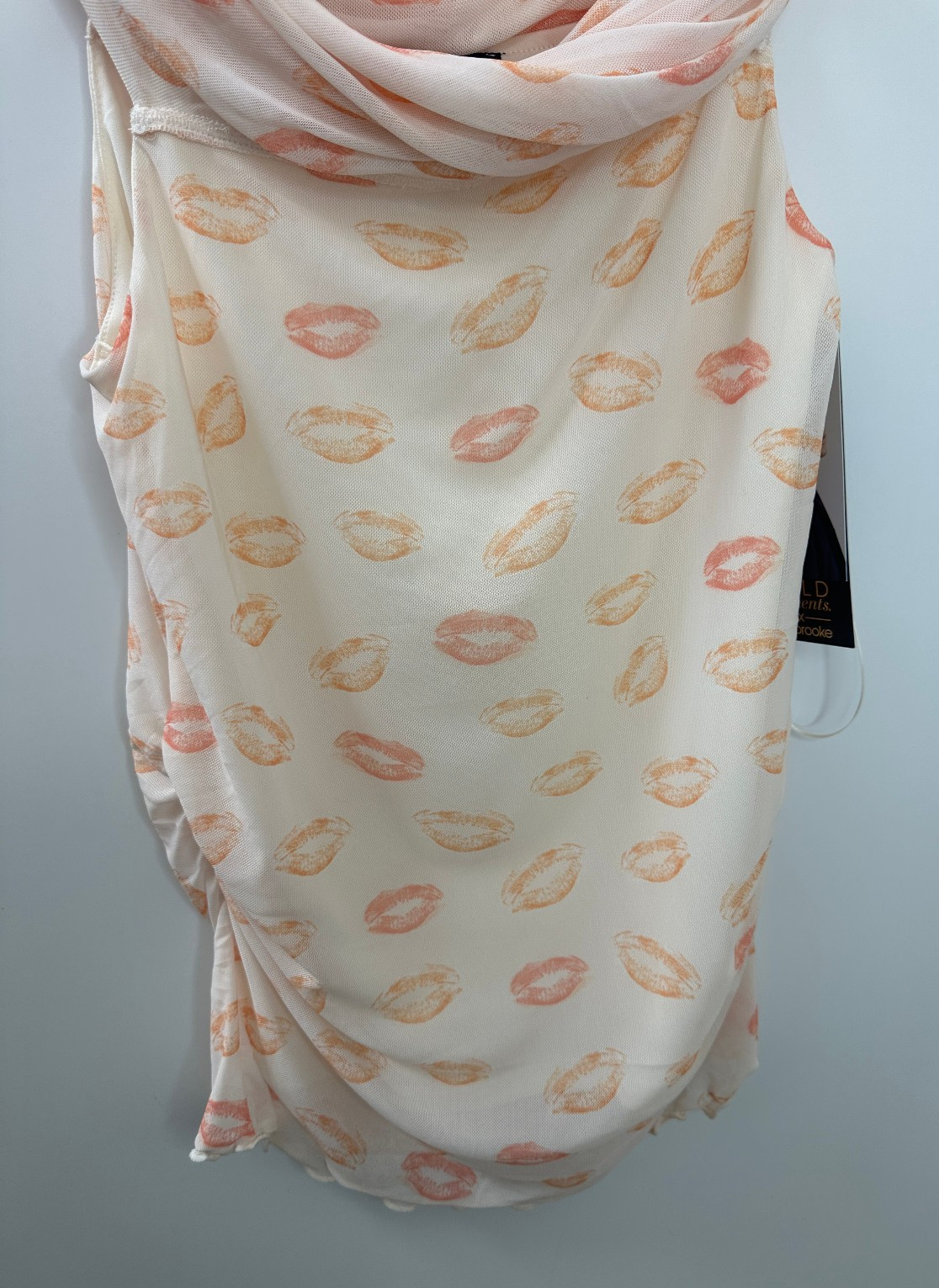 NWT Bold Elements x Ally Brooke Lip Print Mesh Top Ruched Off Shoulder Y2K Style