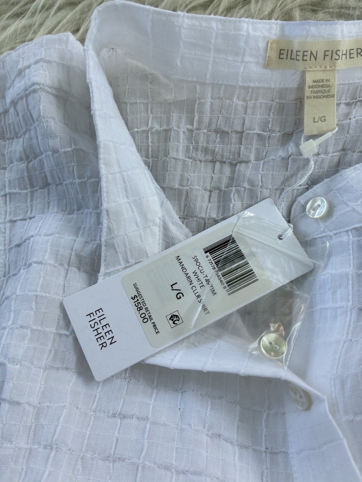 NWT Eileen Fisher organic Cotton Voile mandarin style Top L/G