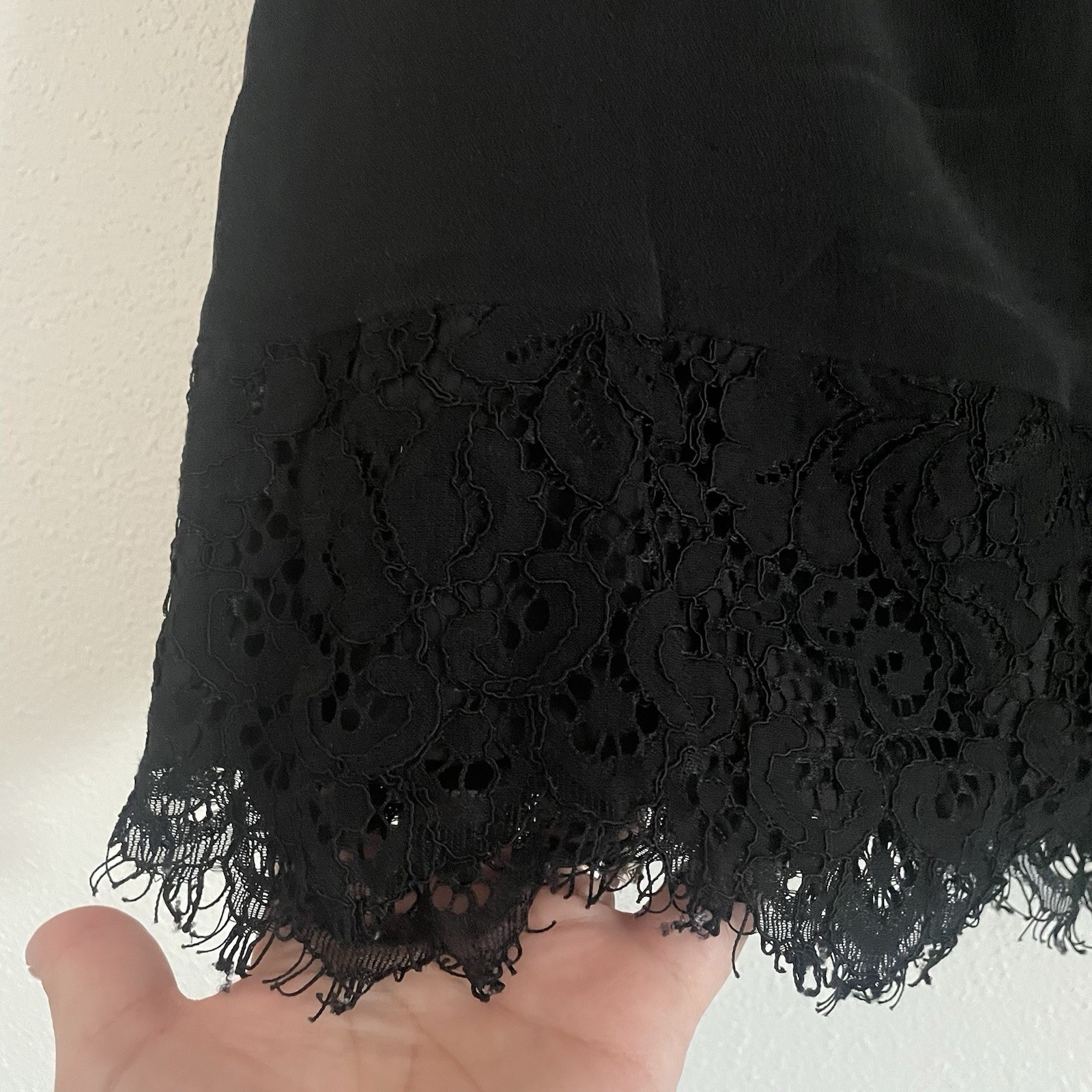 Madewell 100% Silk Cold Shoulder Top Black Lace Trim Women Size M Boho Chic