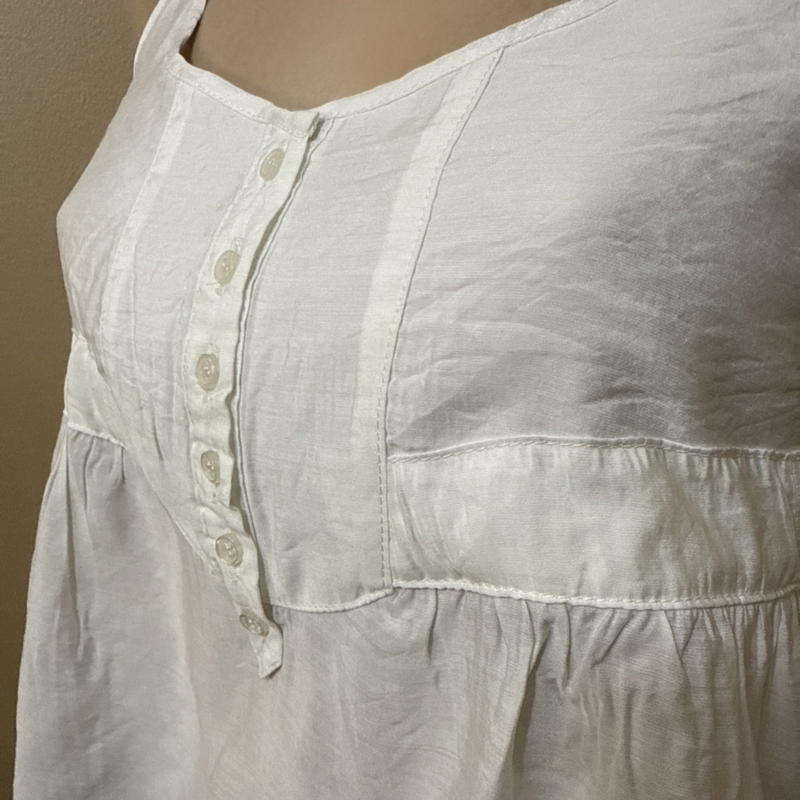 Women’s White Rayon Casual Summer Open Sheer Button Tied Size M Blouse Top Tunic