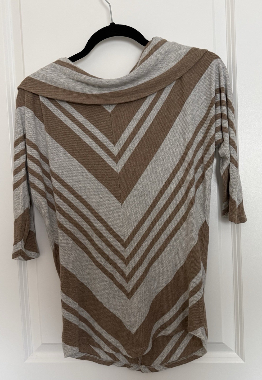 Anthropologie Bordeaux Womens Small Gray Brown Striped Cowl Neck 3/4 Sleeve Top