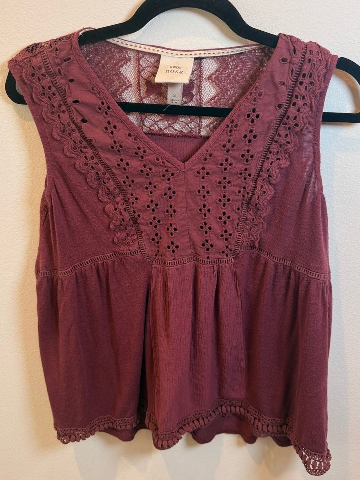 Knox Rose Mauve Eyelet Lace Babydoll Peplum Tank Top Small