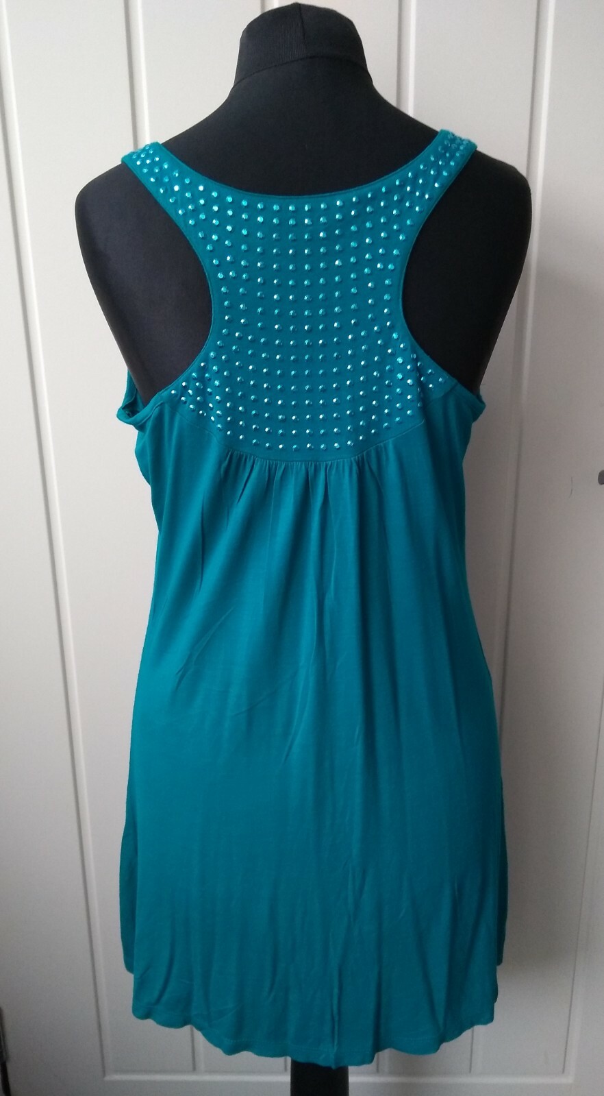 Womens M&S Summer Beach Tunic Top Green Size 8 Sparkly Beads Short T Shirt Dress