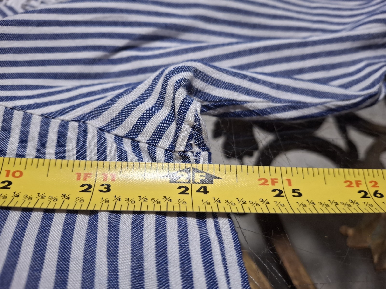 Lane Bryant Size 14/16 Top Long Sleeve Blue White Stripe Lace Insert Blouse