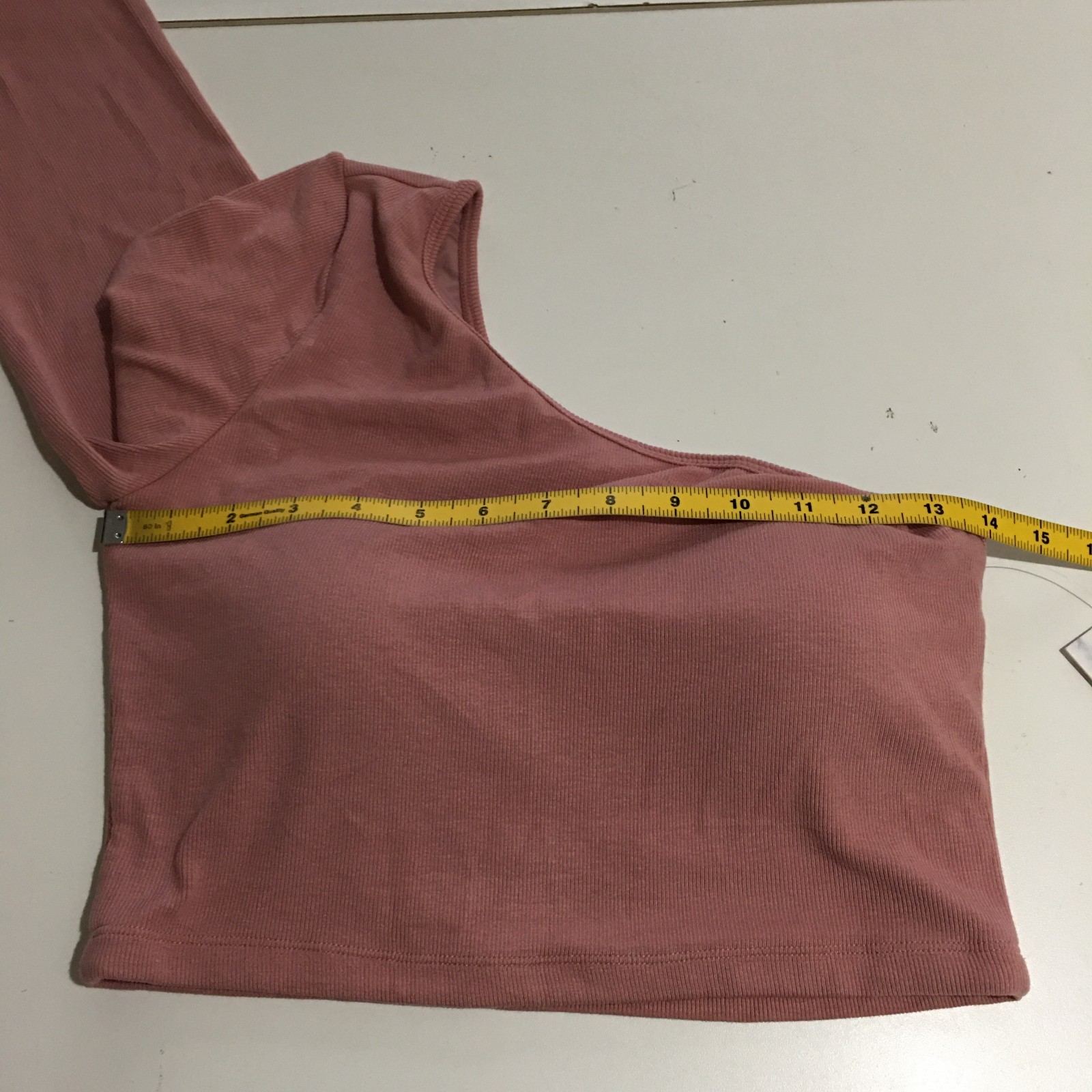 Klassy Network One Shoulder Long Sleeve Ribbed Knit Cropped Top XL Built-in Bra