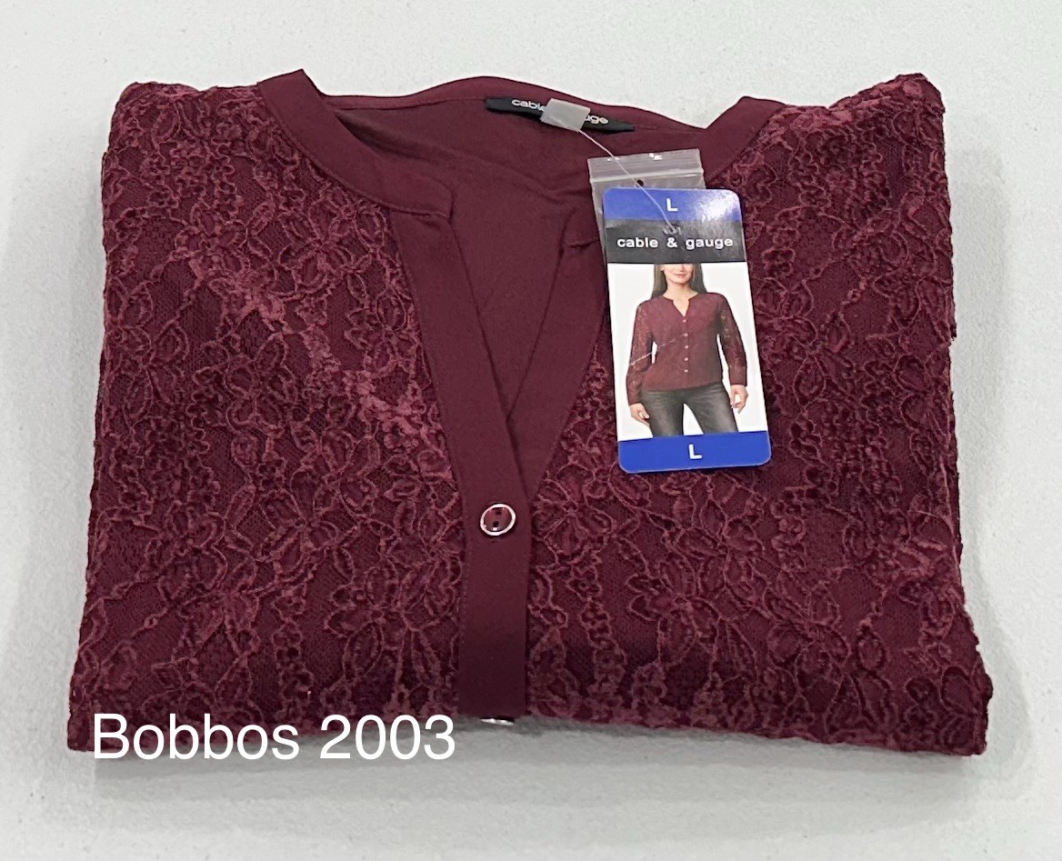Cable & Gauge Women’s Lace Long Sleeve Lightweight Blouse, Tawny Port, L