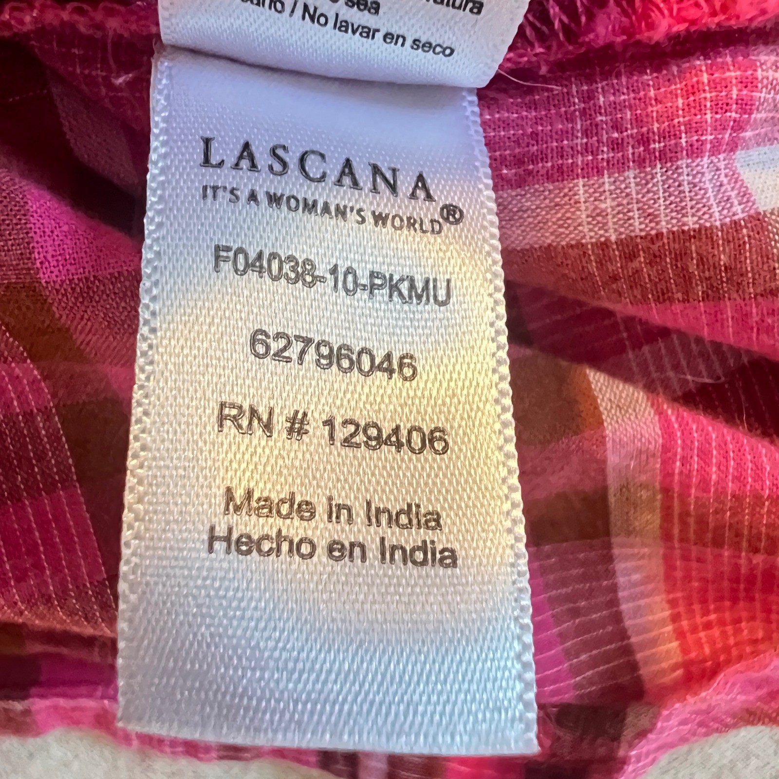 Lascana Plaid Henley Blouse 10 Womens Pink Ruffle Puff Sleeve Cotton Cottagecore