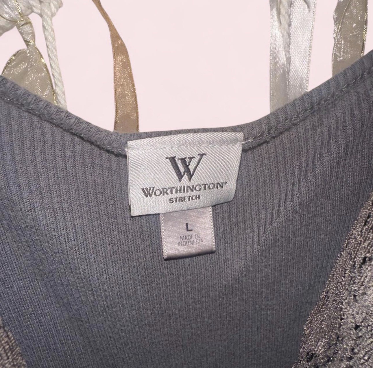 Worthington Women’s Black Stretch Knit Lace Trim V-Neck Short Sleeve Top L