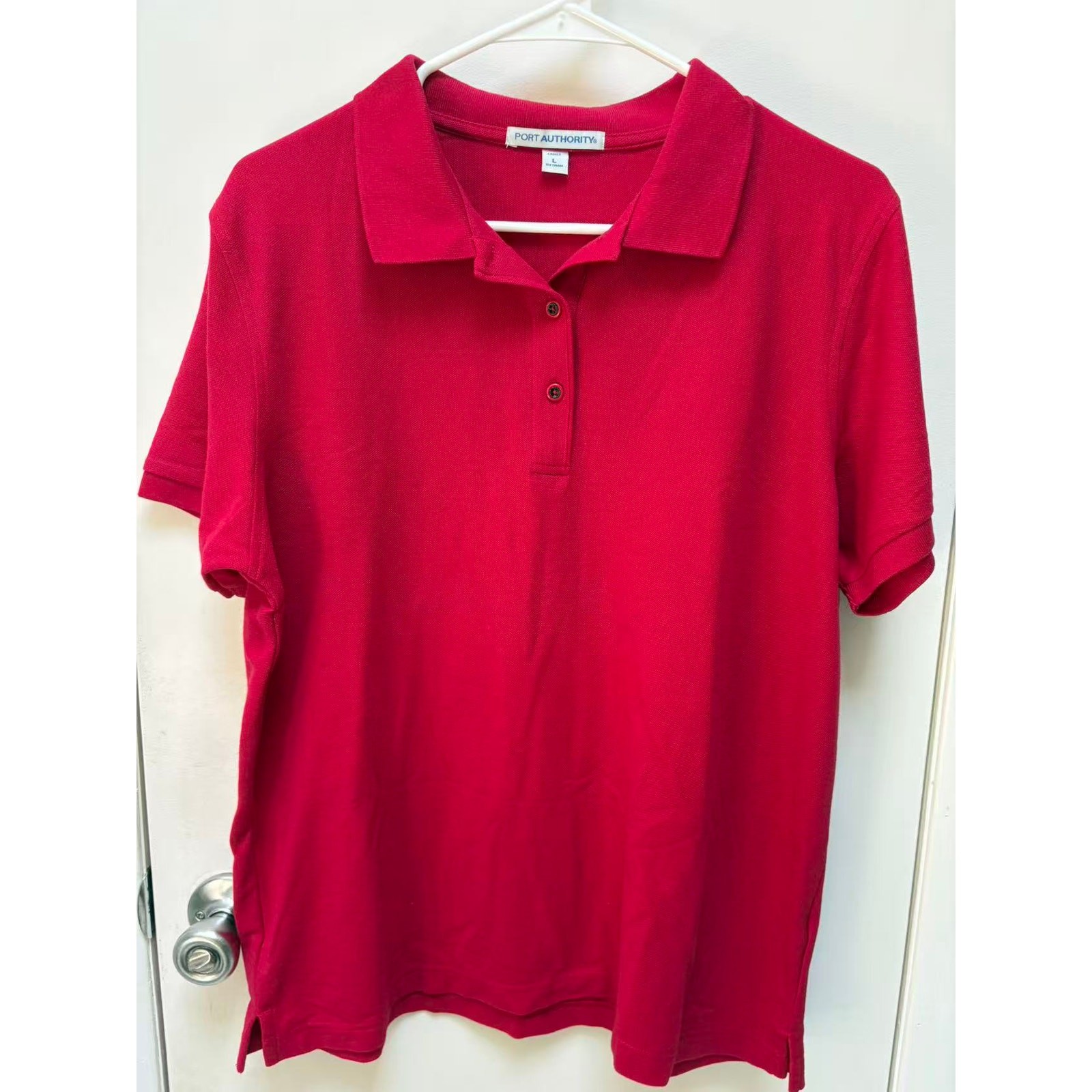 Port Authority Women Polo Shirt Size L Large Red Short Sleeve Pique Casual Solid