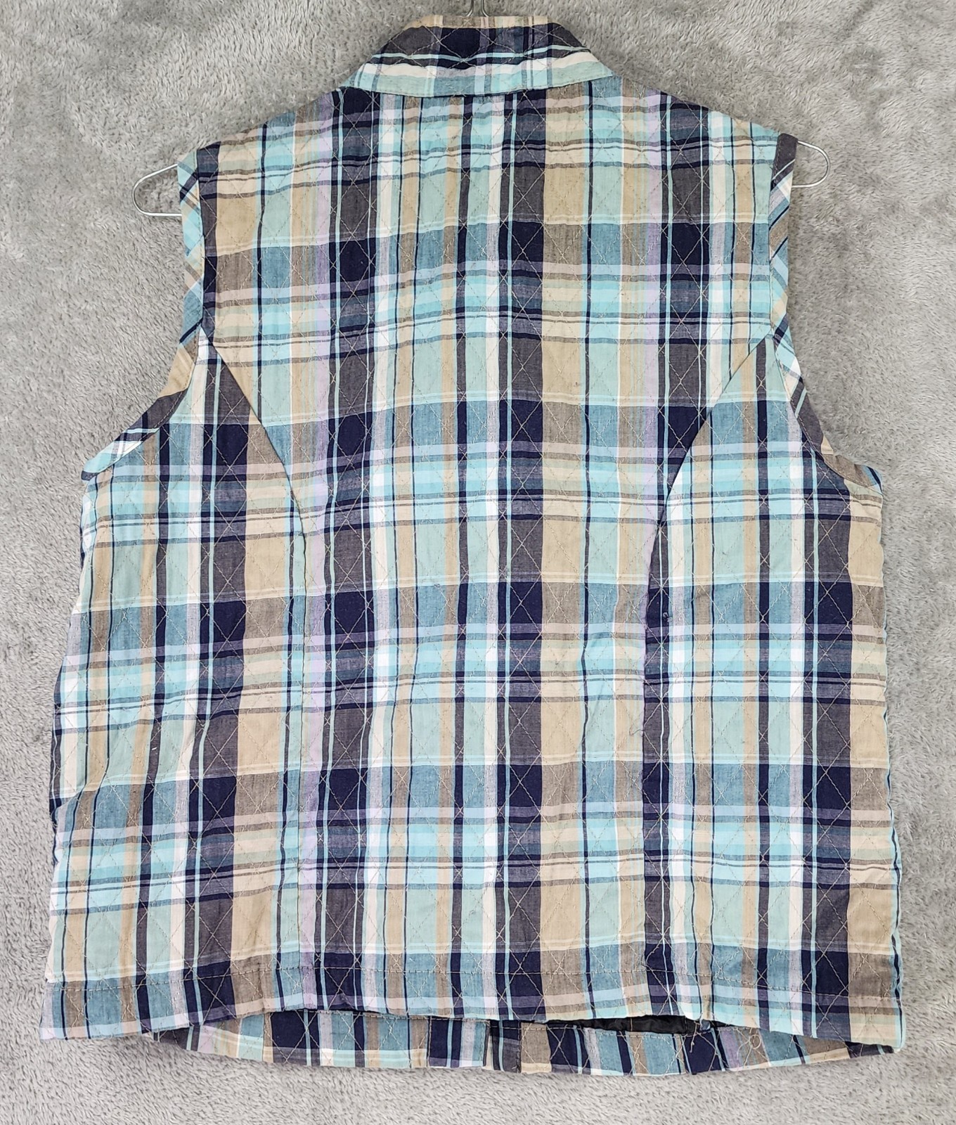 Baxter & Wells Vest Womens Medium Blue Plaid Snap Button Quilted Vintage Top