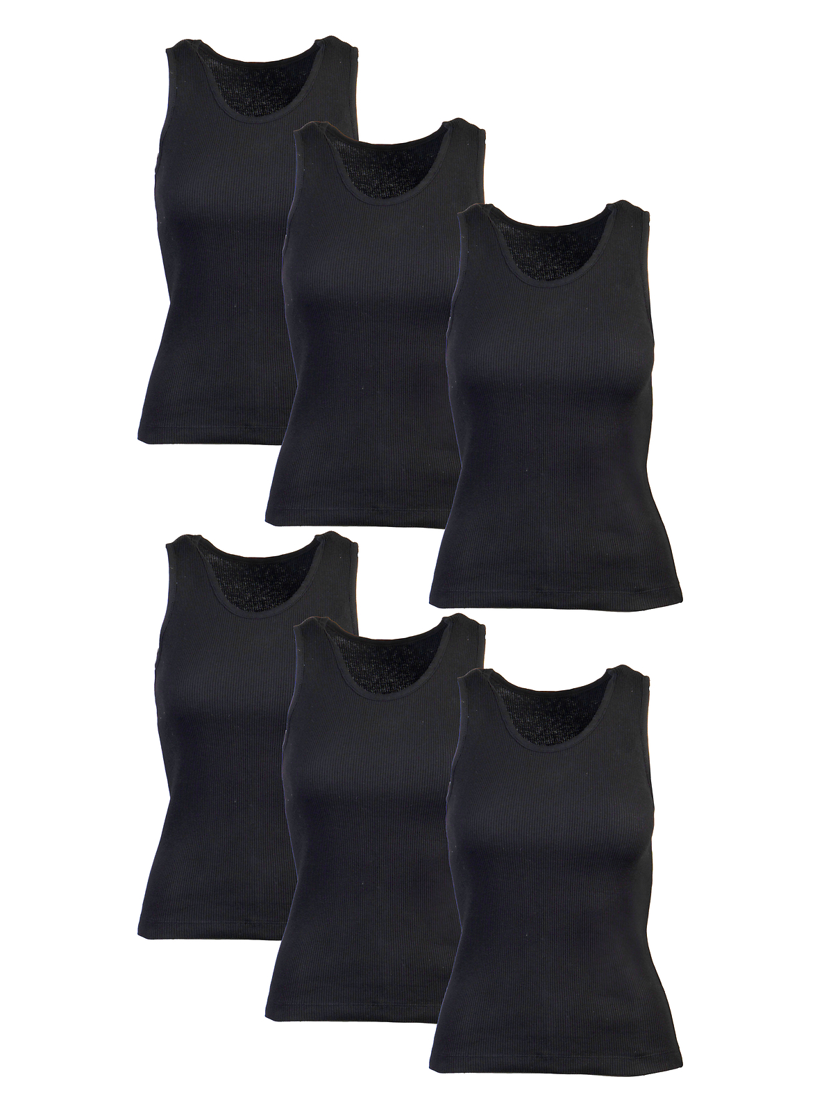 Essential Ribbed Cotton Tank Top for Women Cami 6 Pack, Black Medium