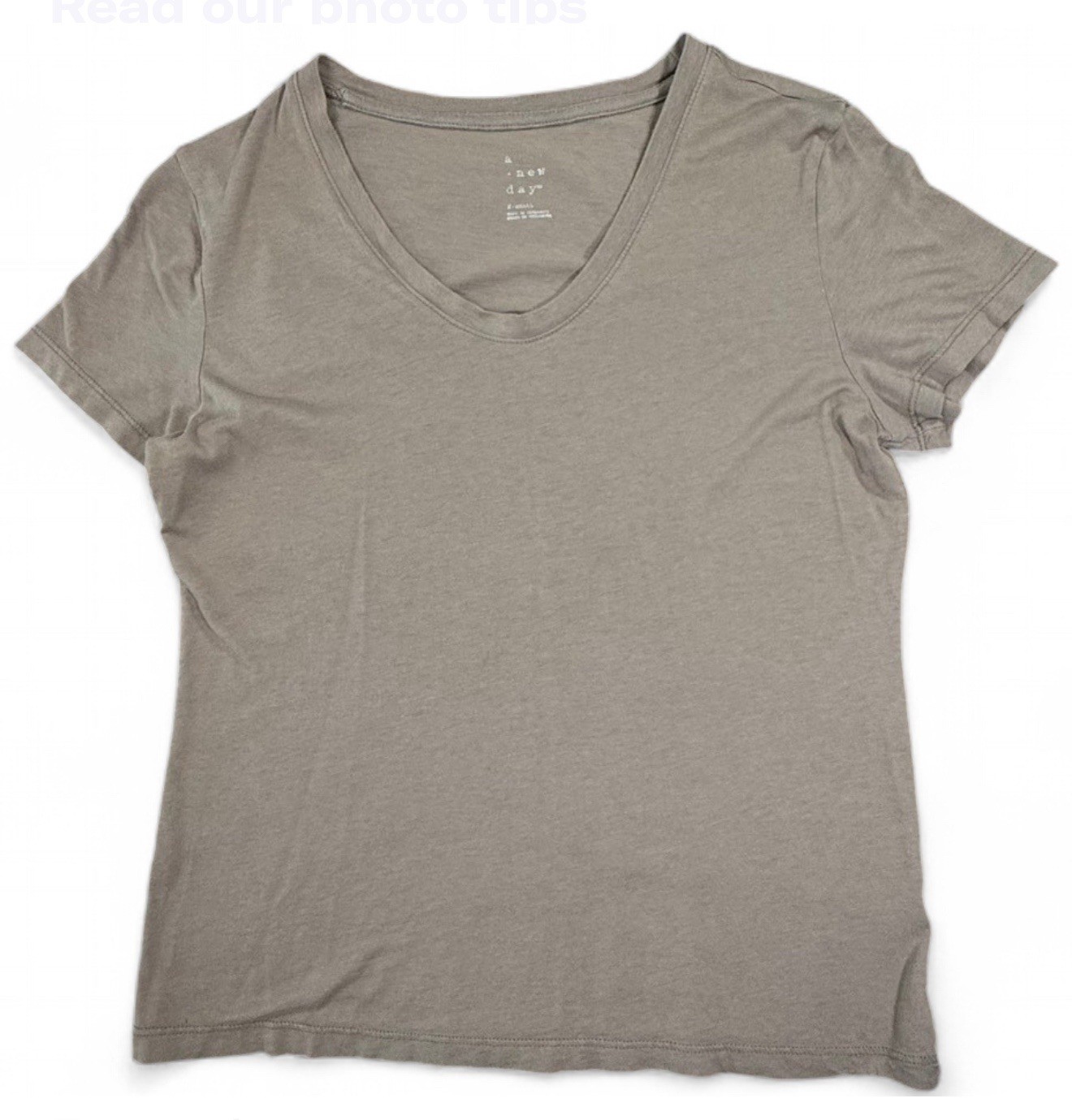 A NEW DAY BROWN TAN V-NECK T-SHIRT, SIZE XS, CHEST 34 IN, LENGTH 22.5 IN
