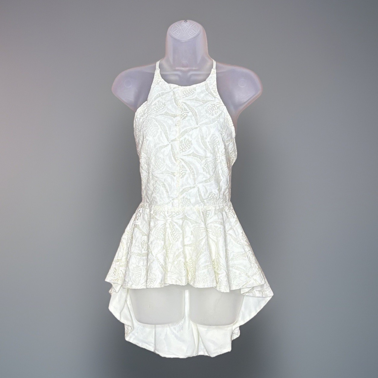 Luxxel Halter Peplum Top Women S Ivory Lace High Low Open Back Fairy Festival