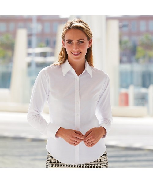 Plain long sleeve shirt Lady-fit Oxford FRUIT of the LOOM White Size M