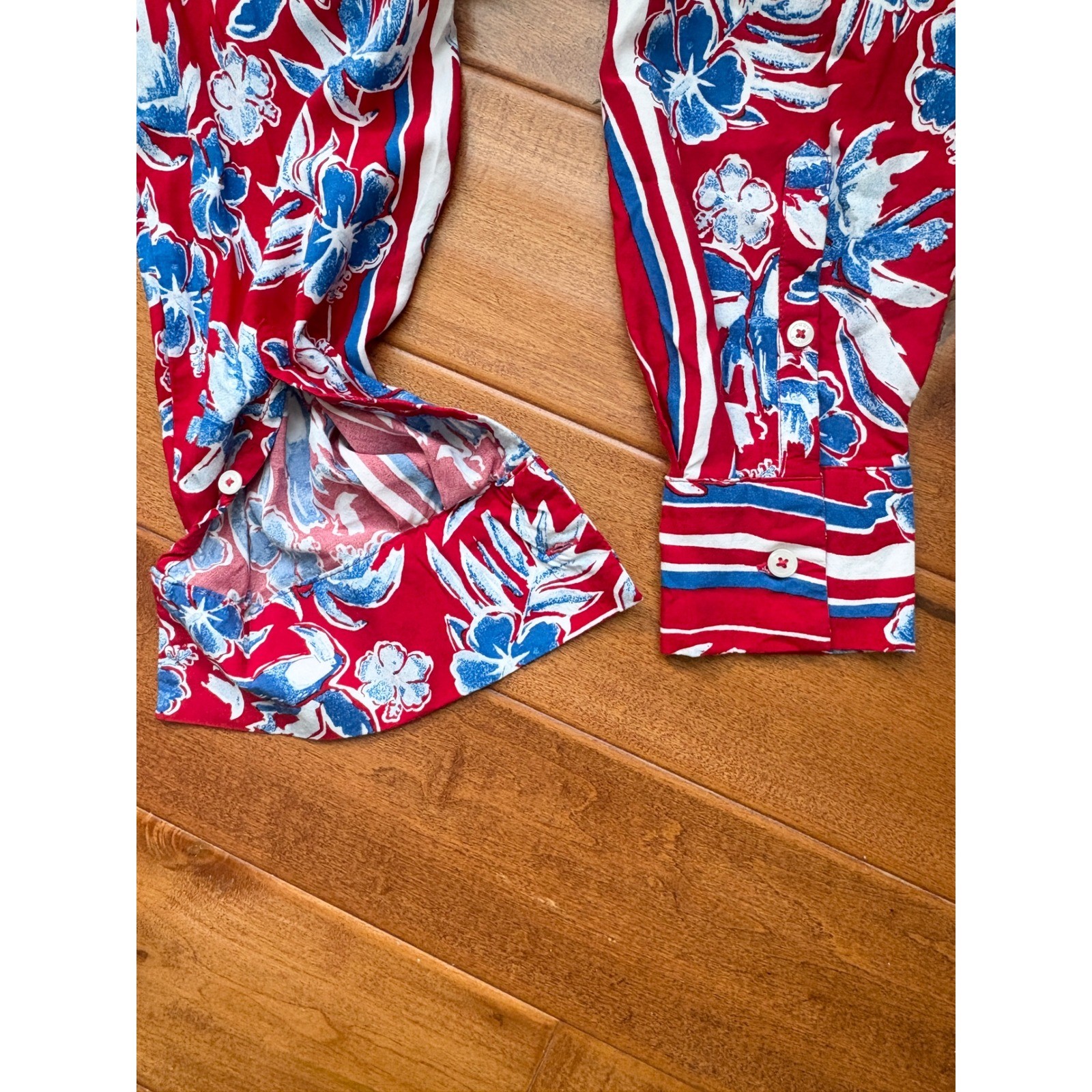 Tommy Hilfiger Button Down Tropical Floral Print, Womens Small Red Blue